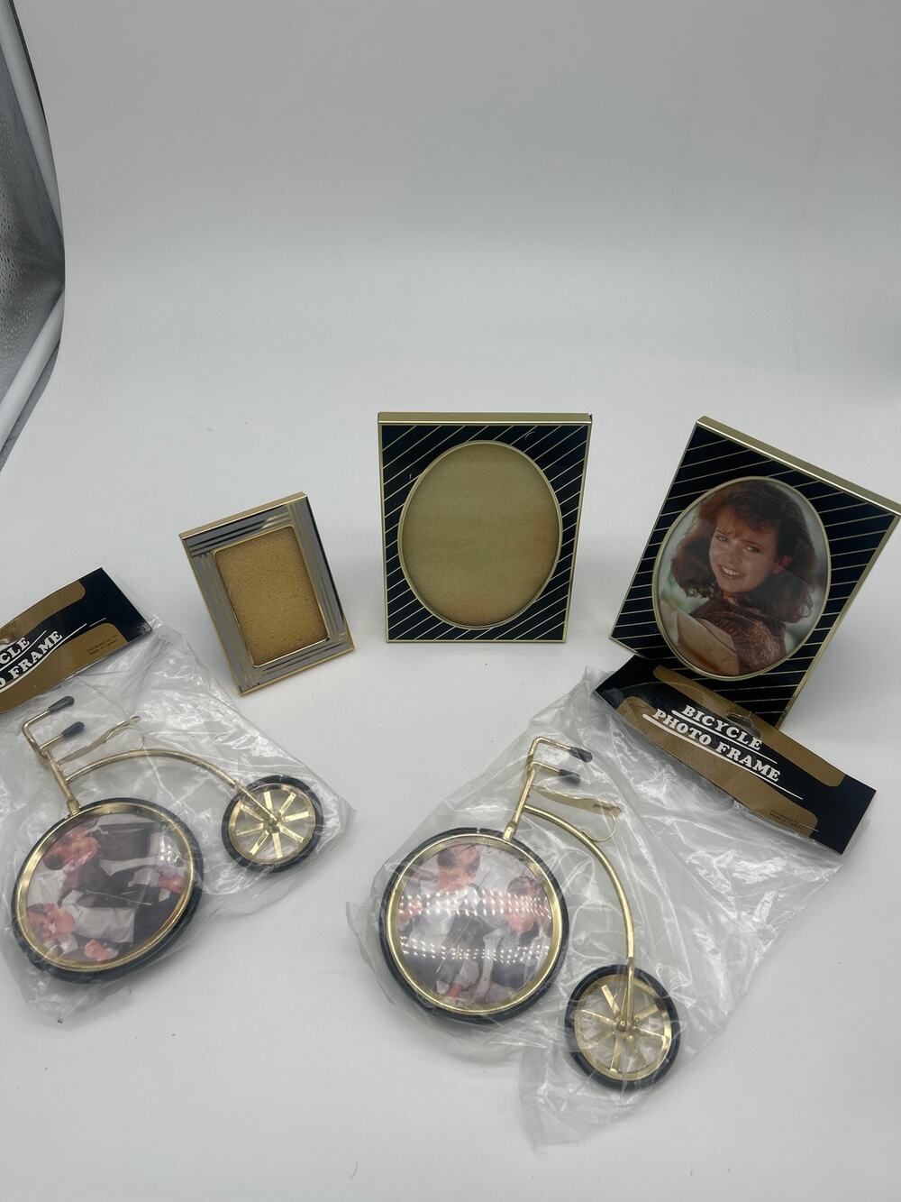 Lot 5 Vintage Picture Frames Incl Bicycle Frames Gold Tone Various Sizes
